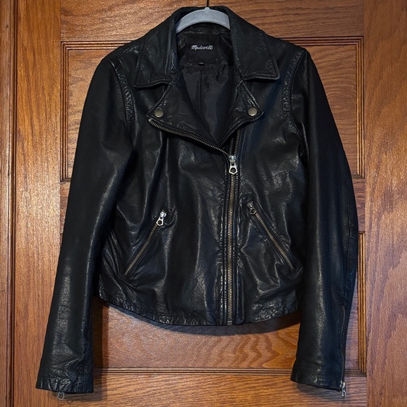 Madewell Jackets & Blazers - Madewell Washed Leather Motorcycle Jacket with Brass Hardware